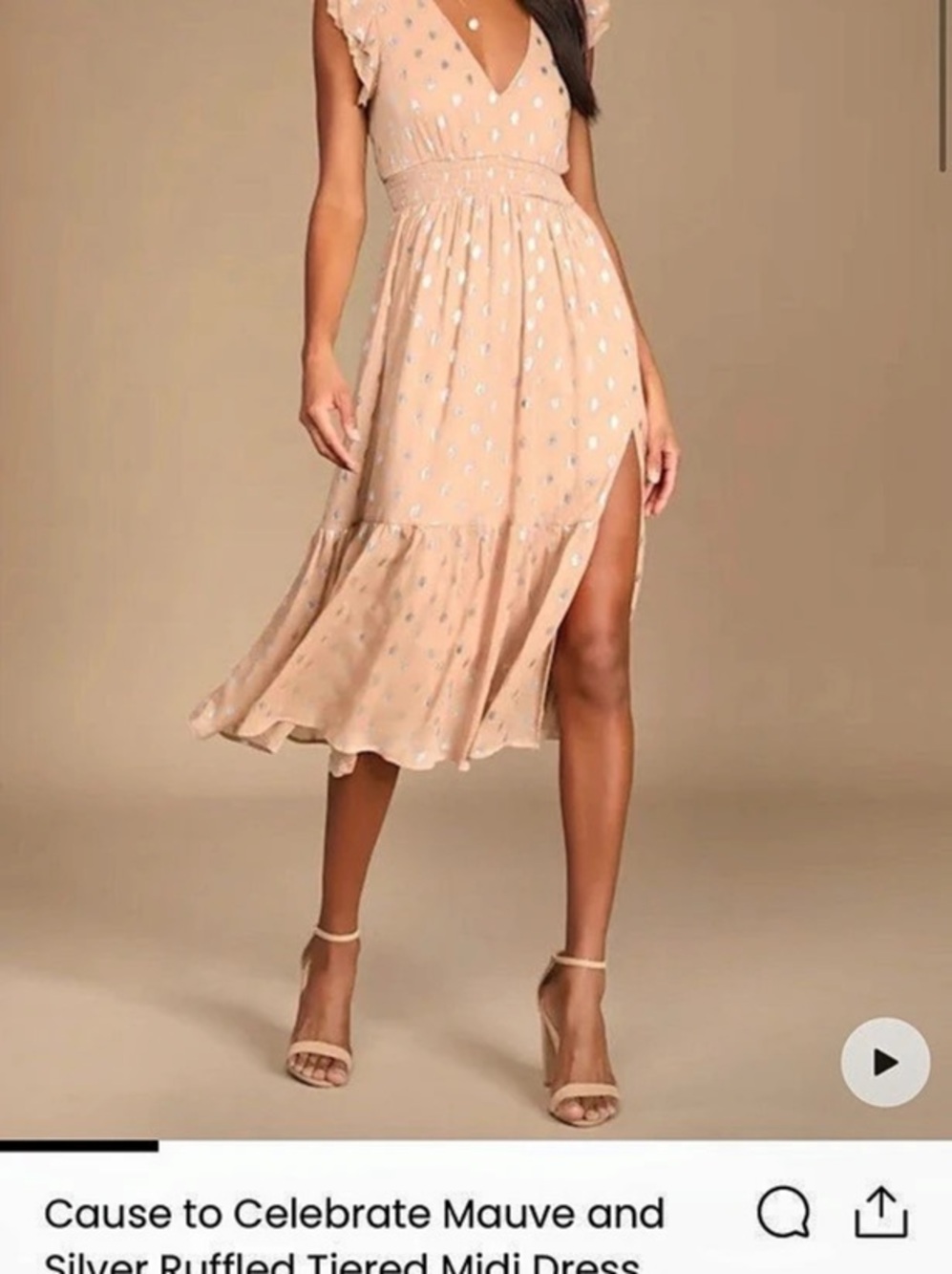 Lulus Cause to Celebrate Mauve and Silver Ruffled Tiered Midi Dress & Silver